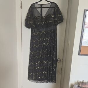 SHEIN Black and Gold Lace Midi Dress